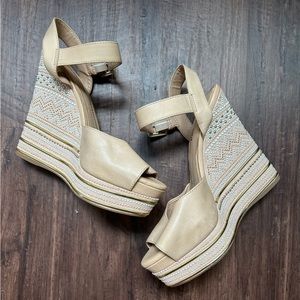 Gianni Bini Tama Platform Wedge Sandals Nude/Tan, 7.5